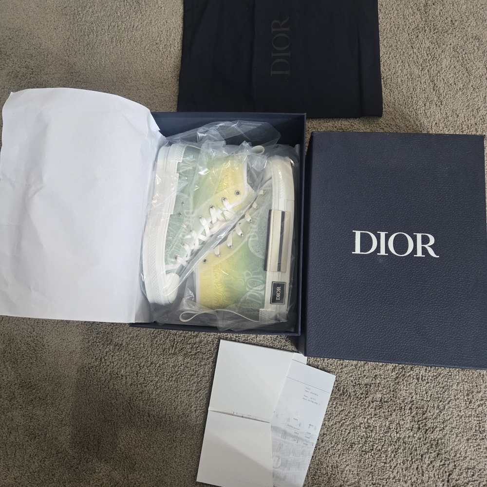 Dior High-Top Sneakers in White, Green, and Yellow